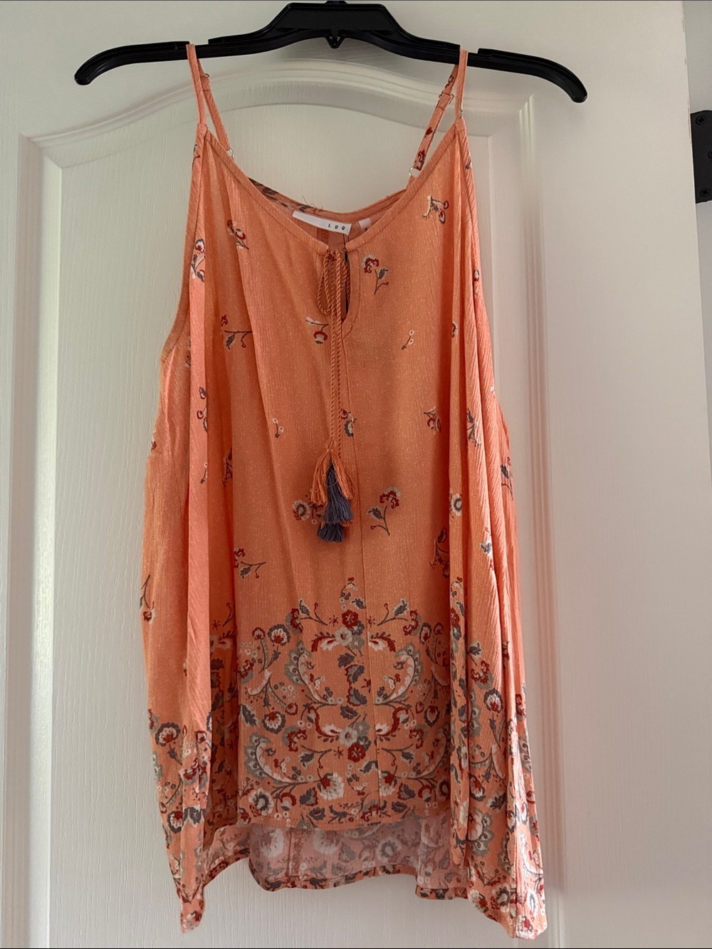 Women's Coral Floral Tassel-Front Camisole